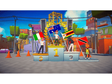 Charger l'image dans la galerie, Podium avec trois personnages tenant des drapeaux. Drapeaux : Italie, Australie, Zimbabwe et Trinité-et-Tobago.