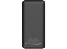 Charger l'image dans la galerie, Batterie externe noire sur fond blanc, avec texte et logos au dos.