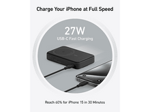 Charger l'image dans la galerie, Un socle de chargement noir chargeant un téléphone noir avec un câble. Le texte indique une charge rapide USB-C de 27W.