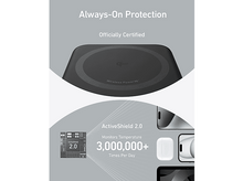 Charger l'image dans la galerie, Socle de charge sans fil avec téléphone et écouteurs. Le texte comprend 'Always-On Protection' et contrôle de température.