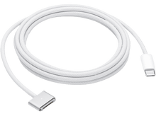 Charger l'image dans la galerie, Un câble USB-C vers MagSafe blanc avec un connecteur à chaque extrémité, sur fond noir.