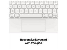 Charger l'image dans la galerie, Gros plan sur un clavier blanc avec trackpad, texte 'Clavier réactif avec trackpad'.
