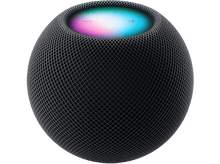 Charger l'image dans la galerie, Apple HomePod noir, forme sphérique, avec dessus lumineux, fond noir.