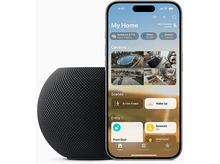 Charger l'image dans la galerie, Smartphone affichant une interface d'application domotique avec un Home Pod.