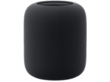 Charger l'image dans la galerie, Un haut-parleur intelligent cylindrique noir avec un design en mesh, posé sur une surface blanche.