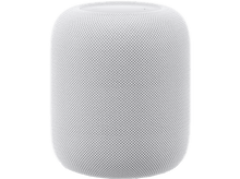 Charger l'image dans la galerie, Un haut-parleur Apple HomePod blanc, cylindrique avec une surface en forme de mesh.
