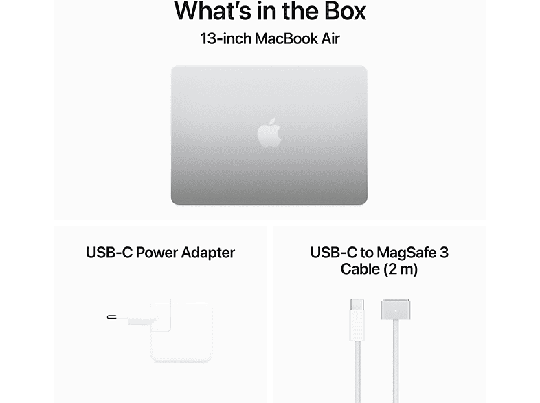 MacBook Air 13 pouces avec adaptateur secteur et câble USB-C vers MagSafe.