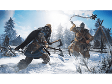 Charger l'image dans la galerie, Vikings combattant dans un paysage enneigé, maniant des haches et un fléau. Le ciel est bleu, il y a des arbres.