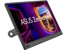 Charger l'image dans la galerie, Moniteur ASUS ZenScreen, légèrement incliné, montrant une vue de fenêtre avec un avion.