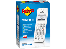 Charger l'image dans la galerie, Une boîte blanche et bleue avec un téléphone. Le téléphone a un écran affichant un contact et une interface d'appel.