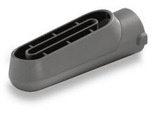 Charger l'image dans la galerie, Une bouche d'aération grise avec des lamelles horizontales et une extrémité arrondie, sur fond blanc.