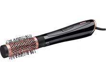 Charger l'image dans la galerie, Une brosse à cheveux noire et or rose avec une poignée et des soies.