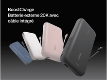 Charger l'image dans la galerie, Power banks en bleu, blanc, rose et noir. Texte : 'BoostCharge'.