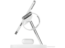 Charger l'image dans la galerie, Socle de chargement avec un téléphone, une montre et des écouteurs. Le téléphone et la montre sont connectés.