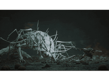 Charger l'image dans la galerie, Un guerrier combattant une créature géante en forme d'araignée dans un environnement sombre et squelettique.