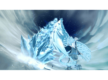 Charger l'image dans la galerie, Scène d'anime avec un personnage et un dragon de glace dans un environnement enneigé avec des effets tourbillonnants.