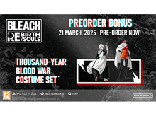 Charger l'image dans la galerie, Publicité du jeu d'anime Bleach. Texte : Bonus de précommande, Ensemble de costumes Thousand-Year Blood War.