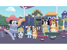 Charger l'image dans la galerie, Un groupe de chiens de dessin animé dans une aire de jeux. L'un porte un chapeau.