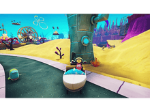 Charger l'image dans la galerie, Bob l'éponge dans un bateau sur une piste de course avec un ami.