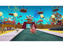 Charger l'image dans la galerie, Patrick Étoile courant dans le parc d'attractions Glove World. Scène lumineuse et colorée.