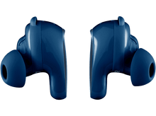 Charger l'image dans la galerie, Deux écouteurs bleus, isolés sur un fond noir. Ils se font face avec les pointes vers le haut.