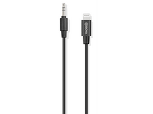 Charger l'image dans la galerie, Un câble audio noir avec une prise jack 3,5 mm à une extrémité et un connecteur lightning à l'autre.