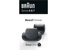 Charger l'image dans la galerie, Accessoire tondeuse barbe Braun. Appareil noir avec lames et guide plastique. Séries 5,6,7 et EasyClick également visibles.
