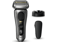 Charger l'image dans la galerie, Un rasoir électrique argenté avec une base noire, un étui noir et un affichage numérique. Texte : S9 PRO+.