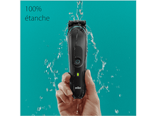 Charger l'image dans la galerie, Un rasoir noir et bleu tenu par une main, de l'eau coule dessus. Texte : 100 % étanche.