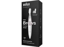 Charger l'image dans la galerie, Tondeuse de précision Braun Mini noire avec boîte et texte sur la forme des sourcils.