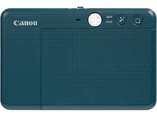 Charger l'image dans la galerie, Appareil photo Canon bleu-vert, boutons, zone de l'objectif et logo Canon sont visibles.