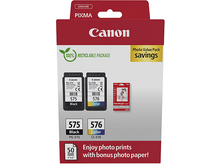 Charger l'image dans la galerie, Une boîte de cartouches d'encre Canon avec deux cartouches et du papier photo. Emballage rouge et blanc.