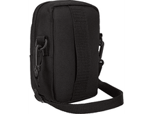 Charger l'image dans la galerie, Un sac bandoulière noir rectangulaire avec une sangle et une fermeture éclair. Un mousqueton est attaché.