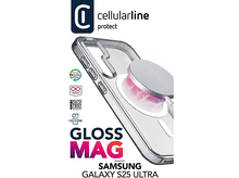 Charger l'image dans la galerie, Coque de téléphone transparente avec un cercle magnétique au dos. Le texte dit Gloss Mag pour Samsung Galaxy S25 Ultra.