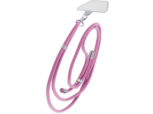 Charger l'image dans la galerie, Lanière de téléphone rose avec une fixation en plastique transparent et un fermoir en métal.