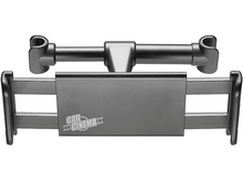 Charger l'image dans la galerie, Un support d'appuie-tête de voiture noir avec un support de tablette. Il porte les mots "CAR CINEMA" à l'avant.