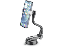 Charger l'image dans la galerie, Un support de téléphone noir avec un smartphone attaché. Le téléphone affiche son écran d'accueil.