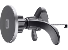 Charger l'image dans la galerie, Support de voiture pour téléphone noir et argenté. Il a un support circulaire et un clip pour la ventilation.