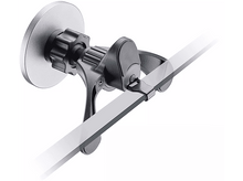 Charger l'image dans la galerie, Un support de téléphone avec une base argentée, un bras réglable noir et du verre transparent.