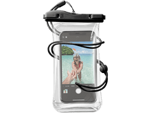 Charger l'image dans la galerie, Un téléphone dans un étui étanche, une femme dans l'eau et une main tendue.