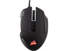 Charger l'image dans la galerie, Souris gaming Corsair noire avec logo rouge et molette lumineuse. Filaire, pour PC.