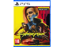 Charger l'image dans la galerie, Couverture du jeu Cyberpunk 2077. Personnages, paysage urbain futuriste et un logo PS5.