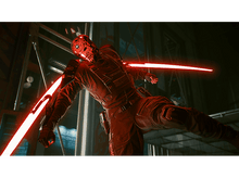 Charger l'image dans la galerie, Personnage cyberpunk en armure rouge avec des épées rouges lumineuses.