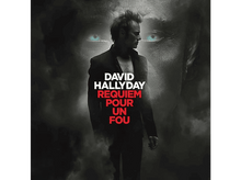 Charger l'image dans la galerie, Pochette de l'album de David Hallyday, 'Requiem Pour Un Fou'. Homme avec des yeux en arrière-plan. Texte rouge. Fond sombre.