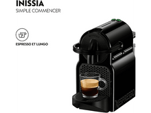 Charger l'image dans la galerie, Machine à café noire avec une tasse de café en verre. Texte : INISSIA, SIMPLE COMMENCER.