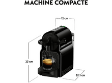 Charger l'image dans la galerie, Machine Nespresso noire avec un verre de café, dimensions indiquées, fond blanc.