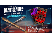 Charger l'image dans la galerie, Image promotionnelle du jeu Dead Island 2 avec des chauves-souris et des battes de baseball, et le texte 'Pré-commandez maintenant'.