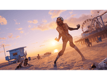 Charger l'image dans la galerie, Un zombie sur une plage, avec des zombies et un poste de sauveteur en arrière-plan au coucher du soleil.