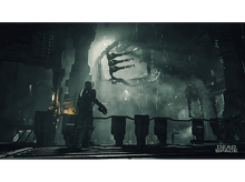 Charger l'image dans la galerie, Personnage en costume futuriste dans un couloir sombre avec une grande structure.