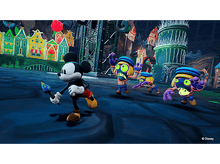 Charger l'image dans la galerie, Mickey Mouse avec un pinceau, fuyant trois monstres de dessin animé dans un environnement sombre et stylisé.